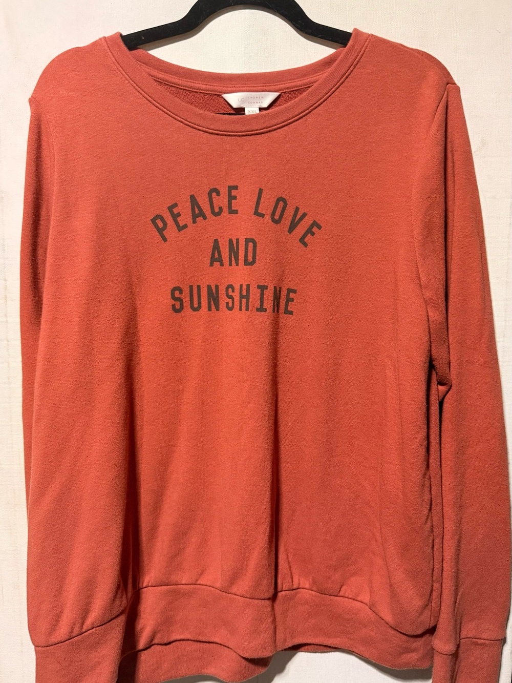 LC Lauren Conrad Rust Coral "Peace Love and Sunshine" Sweatshirt